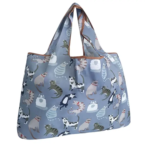 Wrapables Large Foldable Tote Nylon Reusable Grocery Bags Cool Felines {1}