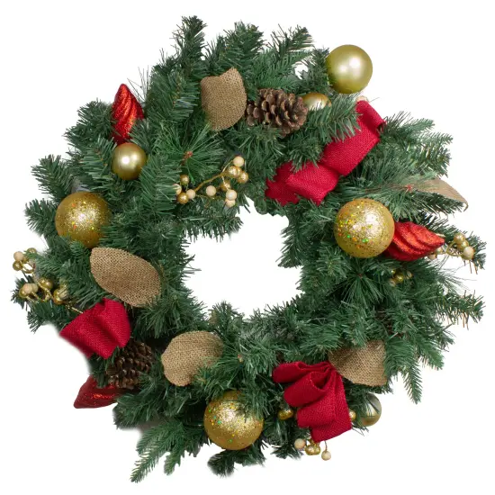 Northlight 24" Pre-Decorated Red and Gold Ornaments Artificial Christmas Wreath - Unlit {1}