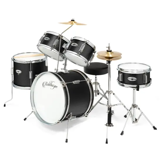 Ashthorpe 5-Piece Complete Junior Drum Set with Genuine Brass Cymbals - Advanced Beginner Kit with 16" Bass, Adjustable Throne, Cymbals, Hi-Hats, Pedals & Drumsticks {1}
