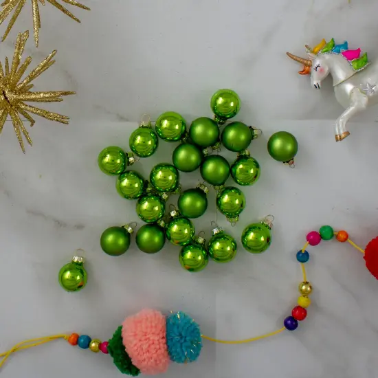 Northlight 24ct Kiwi Green 2-Finish Glass Ball Christmas Ornaments 1" (25mm) {3}