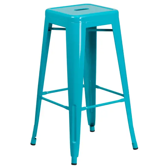 Merrick Lane Newark Series Backless Metal Stool with Square Seat for Indoor-Outdoor Use Crystal Teal-Blue {1}