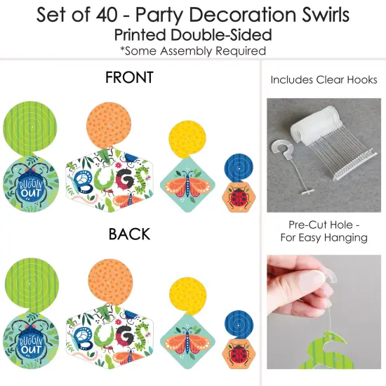 Big Dot of Happiness Buggin' Out - Bugs Birthday Party Hanging Decor - Party Decoration Swirls - Set of 40 {7}