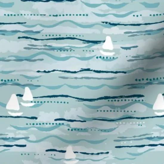 Various Fabrics by the Yard or Fat Quarter Blue Blues Waves Boats Sea Ocean Lake Hand Painted Boating Beach Boho Costal Chic Teal Small Scale Custom Printed Fabric by Spoonflower {7}