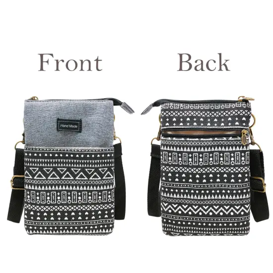 Wrapables Mini Crossbody Cell Phone Bag Zip Top / Black Deco {2}