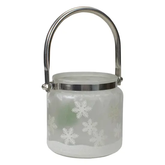 Northlight 4" Deer, Pine and Snowflakes Hand Painted Flameless Glass Candle Lantern Gray {5}