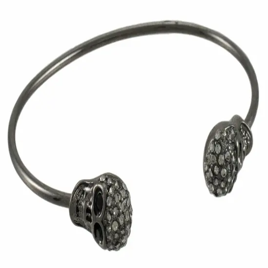 Rhinestone Encrusted 3D Skull Torc Bracelet {5}