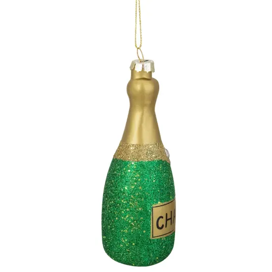 Northlight 5" Gold and Green Glass Champagne Bottle Christmas Ornament {4}