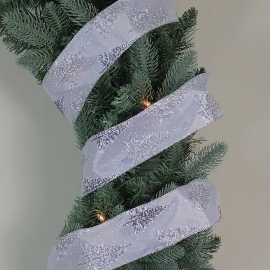 Northlight White and Shimmering Silver Christmas Tree Wired Craft Ribbon 2.5" x 16 Yards {3}