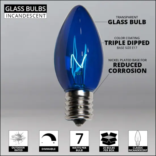 25 Bulbs - C9 Triple Dipped Transparent Blue, 7 Watt lamp {2}