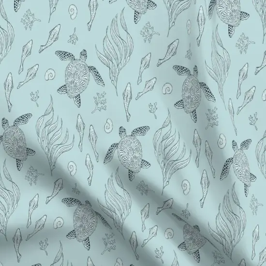 Various Fabrics by the Yard or Fat Quarter Blue Aqua Hand Drawn Ocean Sea Turtles Seaside Beach Coastal Fish Large Scale House Chic Custom Printed Fabric by Spoonflower {5}