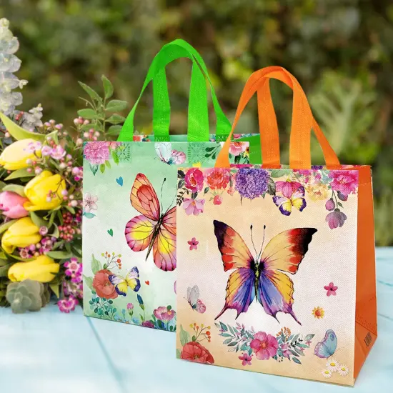 Wrapables Non-Woven Reusable Gift Bags with Handles for Parties, Birthdays, Favors and Treats (Set of 8) Butterflies {3}