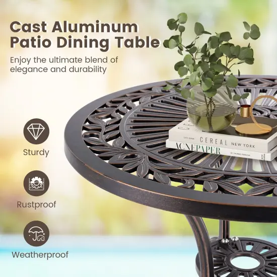 Costway 24" Round Cast Aluminum Table Patio Dining Bistro Table with 2 Inch Umbrella Hole {6}