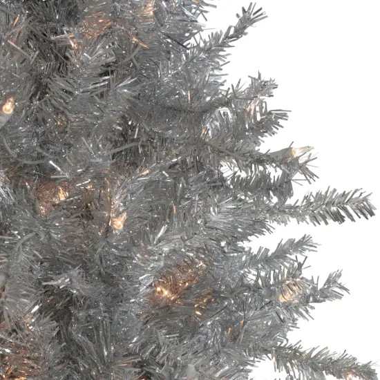 Northlight Pre-Lit SlimTinsel Pine Artificial Christmas Tree - 6.5' - Silver - Clear Lights {4}