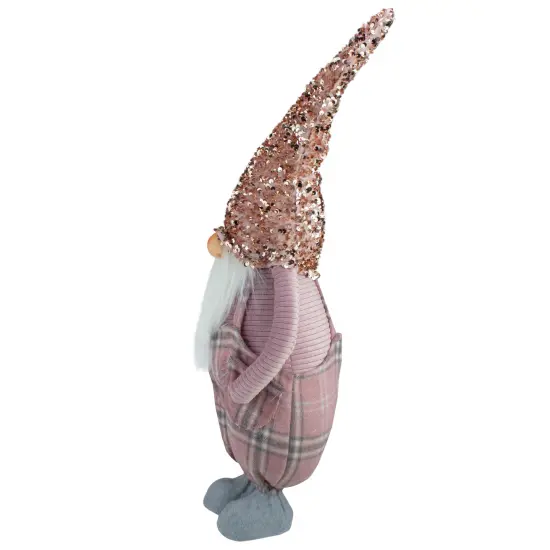 Northlight Plaid Christmas Gnome with Sequin Hat - 24" - Pink and Gray {4}