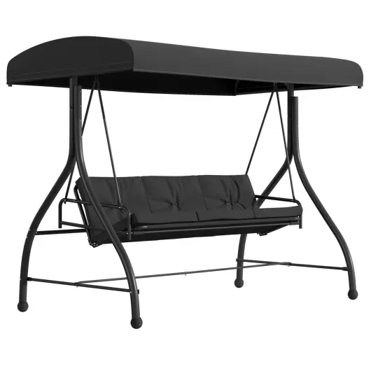 Emma and Oliver 3-Seat Outdoor Steel Converting Patio Swing and Bed Canopy Hammock Black {1}