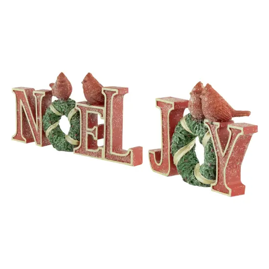 Northlight Cardinals on Wreaths "Joy" and "Noel" Christmas Display Signs - 10" - Set of 2 Red {5}