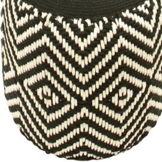 Kaemingk 19" Basic Luxury Black and White Woven Diamond Footrest Ottoman {3}