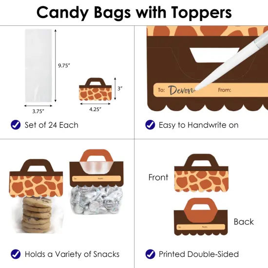 Big Dot of Happiness Giraffe Print - DIY Safari Party Clear Goodie Favor Bag Labels - Candy Bags with Toppers - Set of 24 {4}