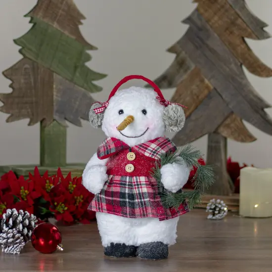 Northlight Plush Girl Snowman with Ear Muffs Christmas Figure - 9.5" Red {1}
