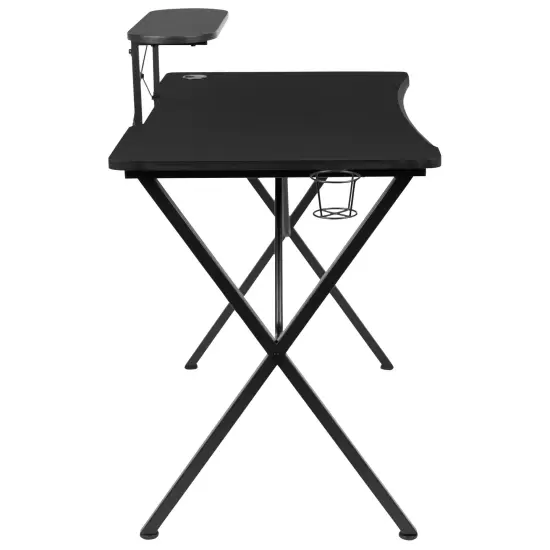 Emma and Oliver Gaming Desk with Cup Holder, Headphone Hook, and Monitor Stand Black/White {10}