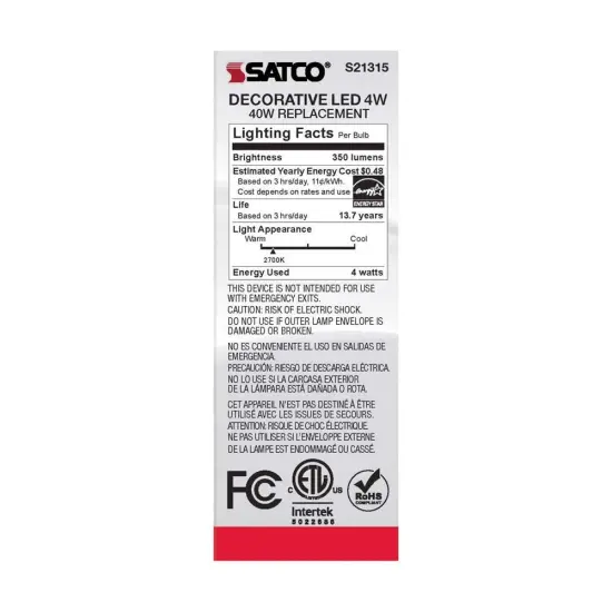 6Pk - Satco 4w CA10 LED 2700K Medium Base Frosted Dimmable - 40w equiv Warm White {6}