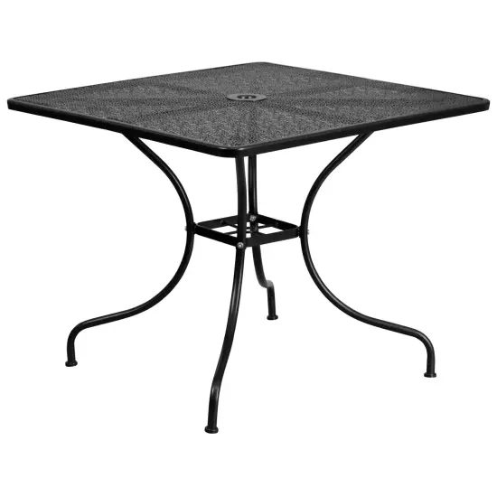 Emma and Oliver Commercial Grade 35.5" Square Metal Garden Patio Table Set, 4 Square Back Chairs Black {4}