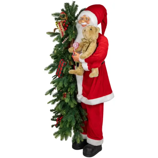 Northlight 48" Musical Santa Claus with Lighted Christmas Tree and Teddy Bear Standing Christmas Figure Red {4}