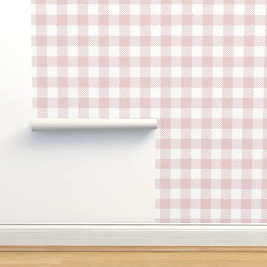 Peel & Stick Wallpaper 2FT Wide Soft Blush Check Buffalo Pastel Light Pink Spring Summer Cottagecore Feminine Plaid Custom Removable Wallpaper by Spoonflower {2}