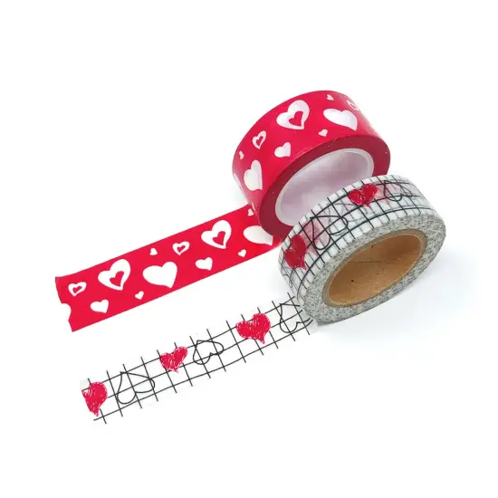 Wrapables 10M L x 15mm W Set of 2 Washi Masking Tape Red Hearts Art {1}