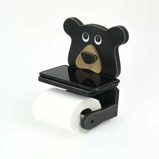 Whimsical Hand Painted Black Bear Wooden Toilet Paper Roll Holder {3}