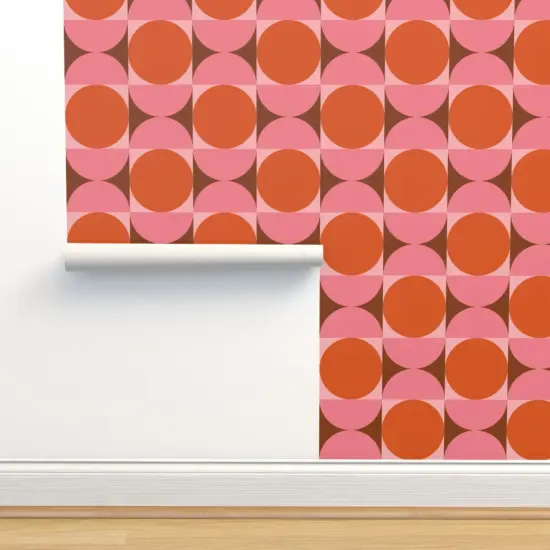 Peel & Stick Wallpaper 2FT Wide Pink Retro Orange Circles Geometric Abstract Square 60S Mid Century Modern Large Scale Custom Removable Wallpaper by Spoonflower {2}