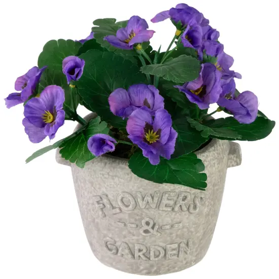 Northlight Pansy Artificial Floral Arrangement in "Flowers & Garden" Pot - 7" - Purple {4}