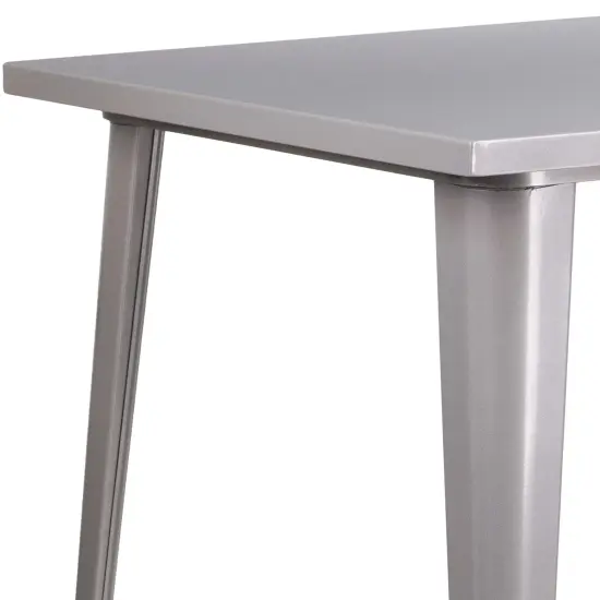 Merrick Lane Rothko Patio Dining Table with Metal Frame and Square Top Silver {5}