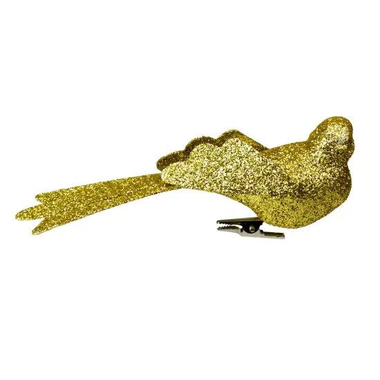 Northlight Glittered Bird Clip-On Christmas Ornament - 6" - Gold-tone {5}