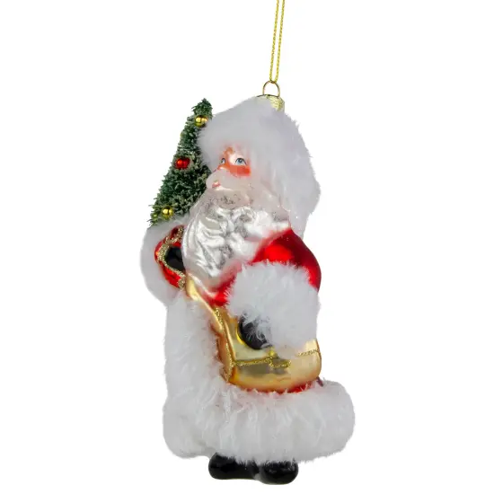 Northlight Santa Claus with Christmas Tree Glass Ornament - 6.25" - Red and White {5}