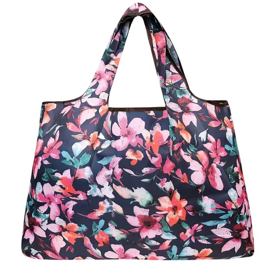 Wrapables Large Foldable Tote Nylon Reusable Grocery Bag Tropical Flowers {2}