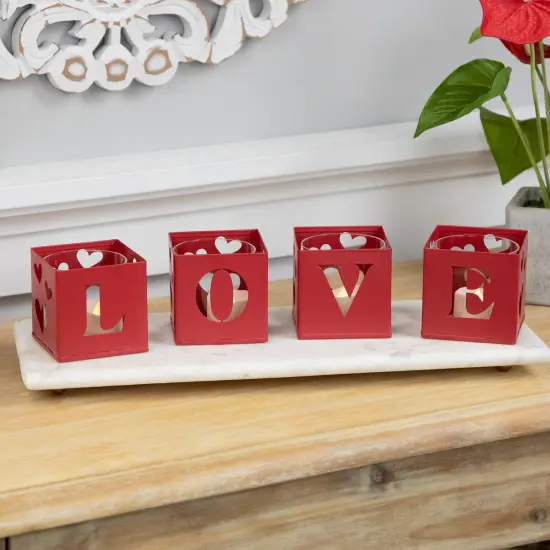 Northlight Love Blocks Valentine's Day Metal Votive Candle Holders - 2.75" - Set of 4 Red {4}