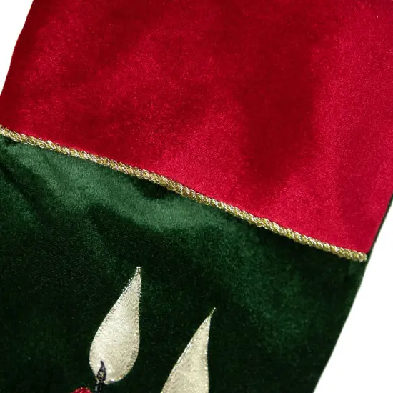 Northlight 20" Dark Green and Burgundy Candle and Pine Cone Velveteen Christmas Stocking {6}