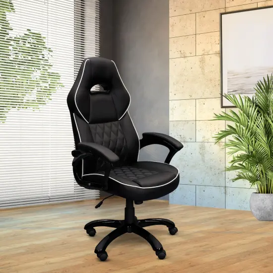 Techni Office Solutions 3.75' Black and White High Back Executive Sport Race Office Chair {6}