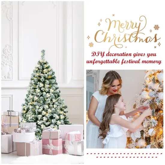Costway 4.5Ft Pre-Lit Premium Snow Flocked Hinged Artificial Christmas Tree w/200 Lights {5}