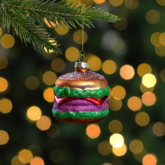 Northlight 2.25" Brown, Green, and Red Glass Hamburger Christmas Ornament {3}