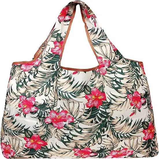 Wrapables Large Foldable Tote Nylon Reusable Grocery Bag, 3 Pack Tropical Beauty {3}