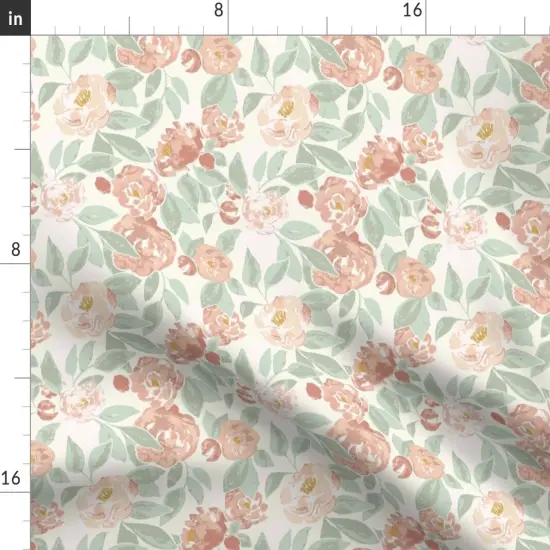 Various Fabrics by the Yard or Fat Quarter Watercolor Peony Blush Pink Sage Small Scale Delicate Botanical Modern Rose Floral Custom Printed Fabric by Spoonflower {2}