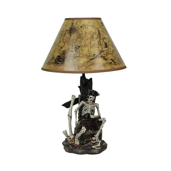 Pirate Skeleton W/ Treasure Table Lamp W/ Shade 21 inches tall {1}