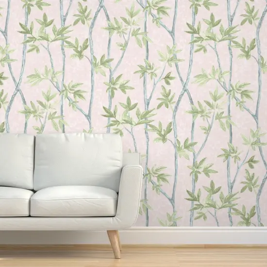Peel & Stick Wallpaper 2FT Wide Chinoiserie Blush And Green Large Scale Pastel Forest Custom Removable Wallpaper by Spoonflower {5}
