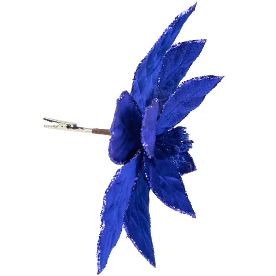 Northlight 10" Royal Blue Glittered Poinsettia Christmas Floral Pick Clip-On Ornament {4}