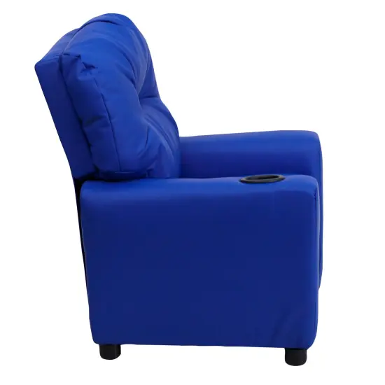 Emma and Oliver Contemporary Kids Recliner with Cup Holder Blue Vinyl {5}