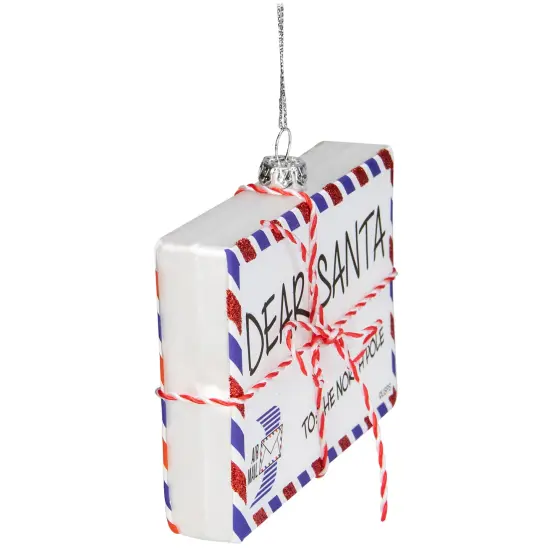 Northlight Envelope USPS "Dear Santa" with Stripes Glass Christmas Ornament - 3.5" - Red Multi {4}