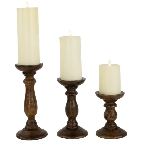 Northlight Natural Dark Wooden Pillar Candle Holders - 10" - Set of 3 Brown {4}