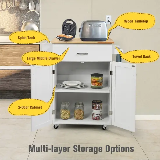 Utility Rolling Storage Cabinet Kitchen Island Cart with Adjustable Shelf White {3}